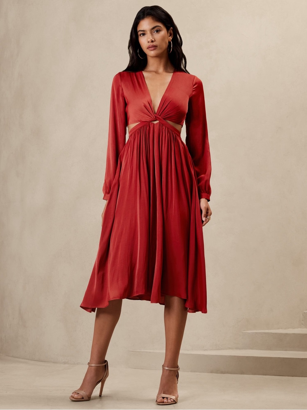 Banana Republic Rust Red Twist-Front Midi Dress